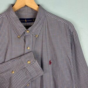 Ralph Lauren Mens 2XL Blue Brown Plaid Classic Fit Button Down Long Sleeve Shirt
